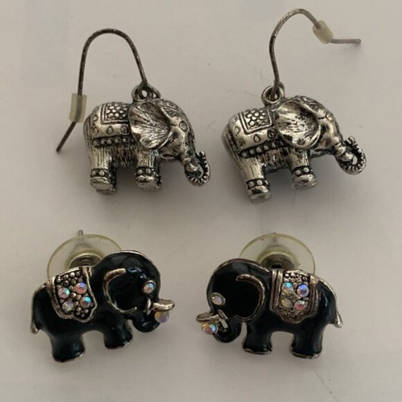 Elephant earrings 2 pairs.w studs. Silver color hardware. - Picture 1 of 14